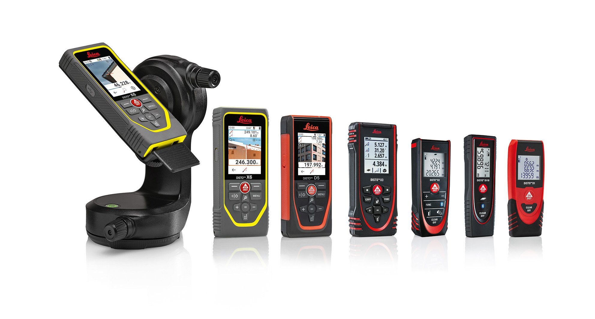 Leica DISTO series consisting of 6 laser measures with different functionality and size