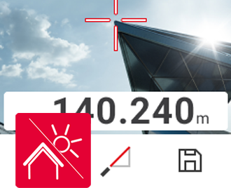 Icon for indoor and outdoor measurements. In the background, the display of the Leica DISTO laser measure with Pointfinder and crosshairs.