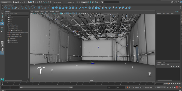 3D scan of a movie set space within Maya software