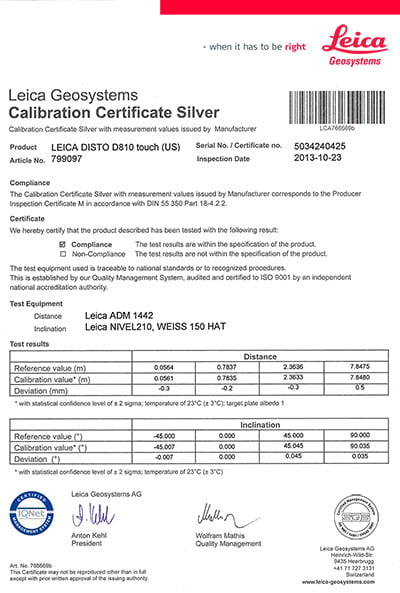 el certificado de calibración
